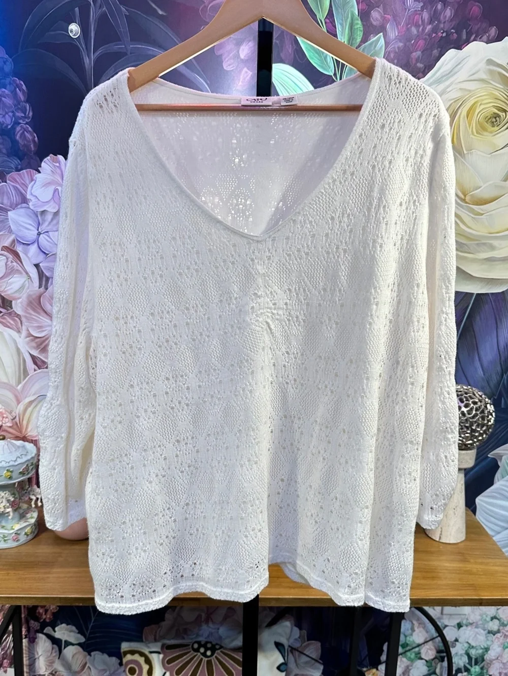 Cato Woman 26/28W Stretch Lined Sweater Knit Skirt Set Crochet Pattern Ivory